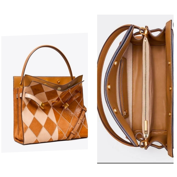 Tory Burch Lee Radziwill Exotic Diamond In Burnt Almond Handbag - Picture 1 of 16